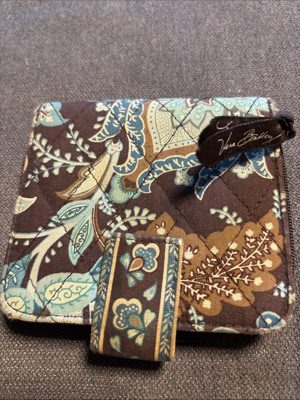 Vera Bradley Quilted Floral Paisley Wallet in Brown, Teal & Cream